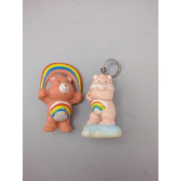 Care bear 1983 Cheer Bear Plastic PVC Figurine Clouds Rainbow Lot Of 2 - Picture 1 of 7